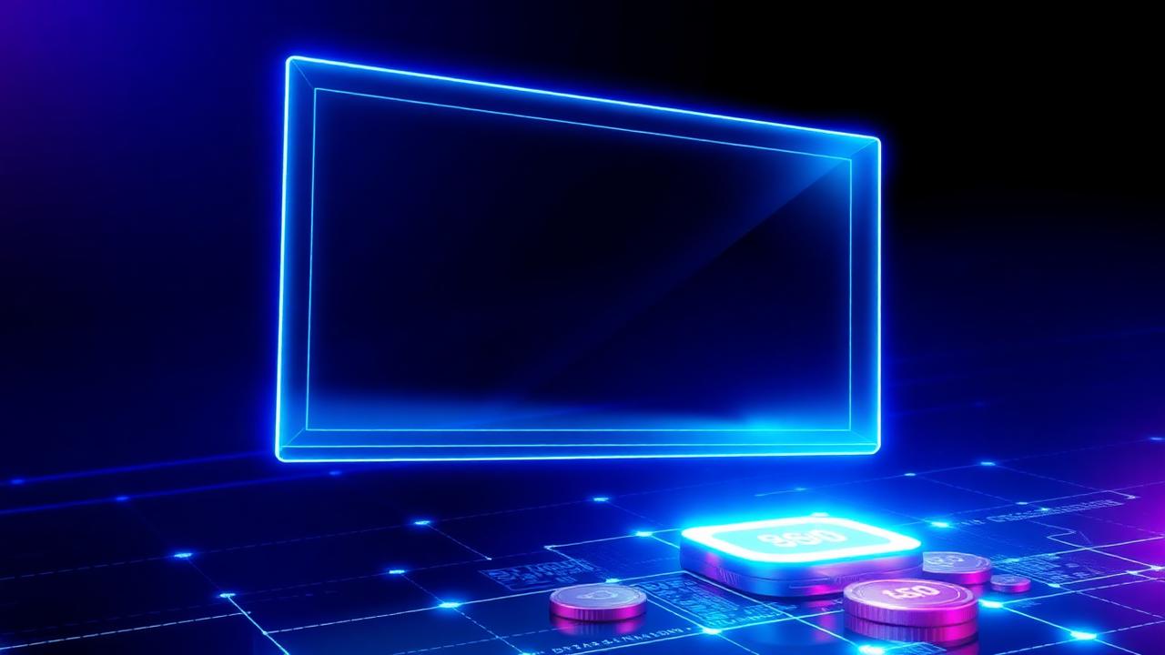 Estrutura de site em vidro flutuando sobre moedas luminosas