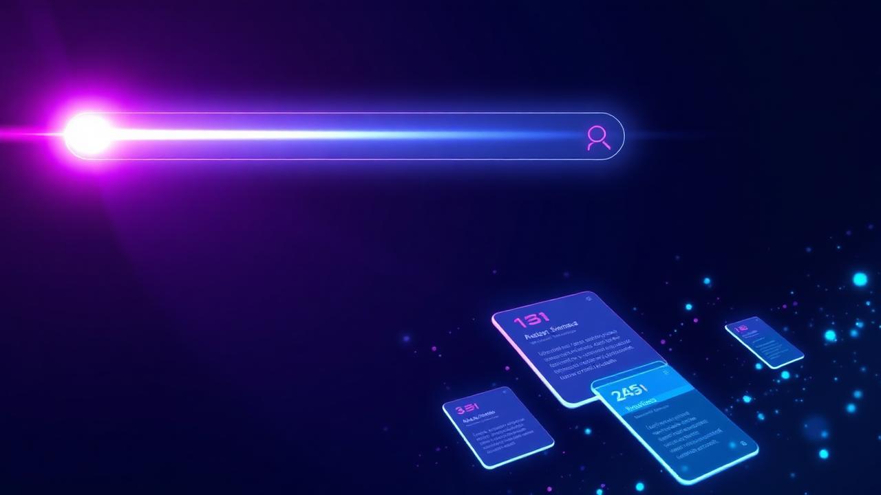Barra de busca luminosa gerando respostas de inteligência artificial